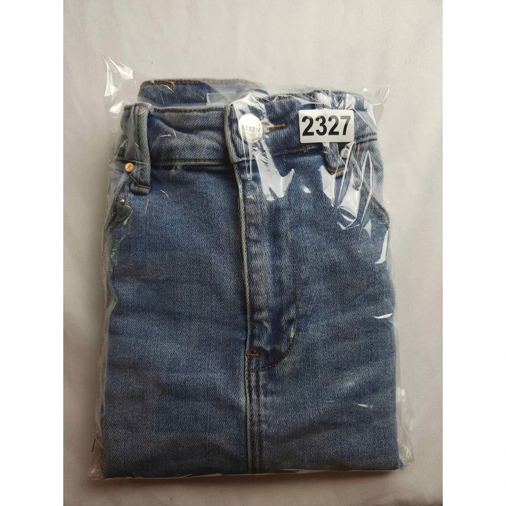 Risen Jeans Distressed Denim Mini Skirt Medium Wash Raw Hem Womens‎ Size M